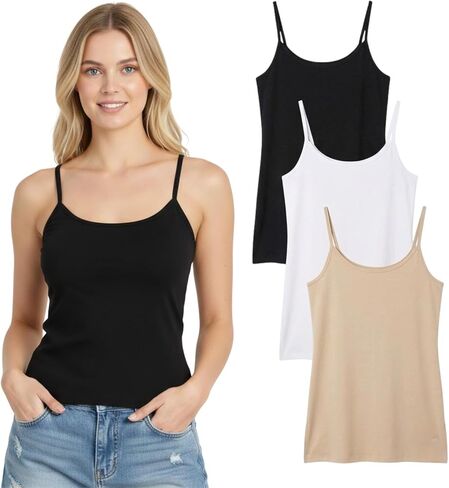 Aimly Tank Tops for Women's 3 Pack Cotton Spaghetti Strap Summer Camisole Scoop Neck Slim Fit Sleeveless in Saudi Arabia
