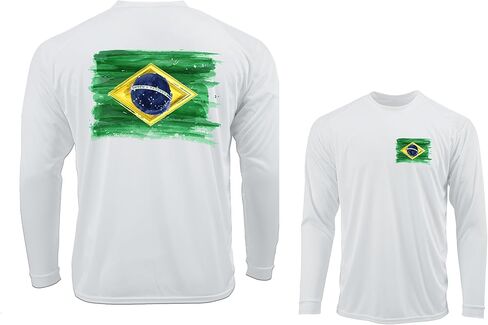 Ink Trendz Brazil Grunge Flag Brasil Surf Sailing Fishing Long Sleeve Performance Surfing UPF50 Rashguard T-Shirt in Saudi Arabia