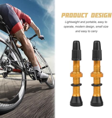 Bicycle Tubeless Presta Valve Stem, 2PCS 40mm Valve Stem Kit with Remover Tool, Road Bicycle Tubeless Wheel Replacement Accessories, Universal for Road Mountain Bike (Gold) in Saudi Arabia