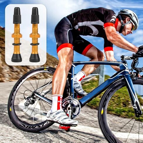 Bicycle Tubeless Presta Valve Stem, 2PCS 40mm Valve Stem Kit with Remover Tool, Road Bicycle Tubeless Wheel Replacement Accessories, Universal for Road Mountain Bike (Gold) in Saudi Arabia