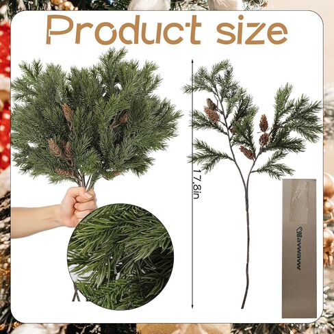 6 Pcs Christmas Cedar Pine Branches 25.5 Inch Artificial Cedar Stems with Pine Cones Christmas Greenery Picks Fall Leaf Branch Norfolk Stems for DIY Crafts Xmas Winter Wreath Garland Decor in Saudi Arabia
