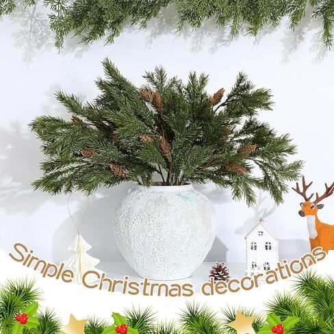 6 Pcs Christmas Cedar Pine Branches 25.5 Inch Artificial Cedar Stems with Pine Cones Christmas Greenery Picks Fall Leaf Branch Norfolk Stems for DIY Crafts Xmas Winter Wreath Garland Decor in Saudi Arabia