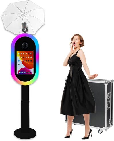 Portable Photo Booth Compatible with iPad 10.2in — 13in, Supports Multiple Camera Models, Free Lifting, 2-in-1 iPad Photo Booth Stand with Flight Case for Parties, Events (Black, Machine + Full Set) in Saudi Arabia