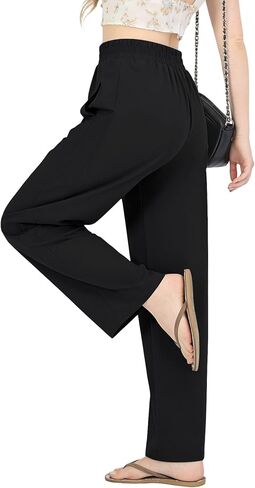 Womens Casual Pants Breathable Stretchy Pull On High Waisted Straight Leg Trousers for Summer in Saudi Arabia