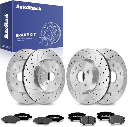 AutoShack Front & Rear Drilled & Slotted Brake Rotors Ceramic Brake Pads Replacement for 2010-2015 Chevrolet Camaro 3.6L V6 RWD E-Coated 12-PC Brake Kit ShadowGuard in Saudi Arabia