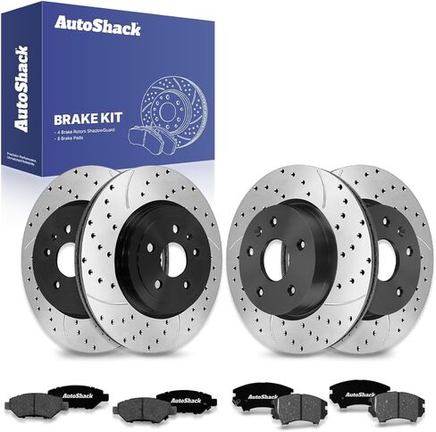 AutoShack Front & Rear Drilled & Slotted Brake Rotors Ceramic Brake Pads Replacement for 2010-2015 Chevrolet Camaro 3.6L V6 RWD E-Coated 12-PC Brake Kit ShadowGuard in Saudi Arabia