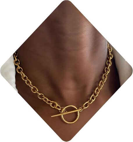 ZMANYIJEW 14K Plated Paperclip Chunky Necklace OT Clasp Stackable Chain Toggle Clasp Necklace for Women Jewelry in Saudi Arabia