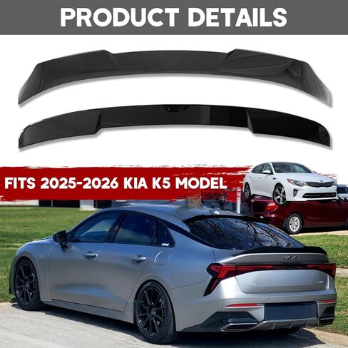 طقم هيكل جناح جناح خلفي لـ 2025-2026 Kia K5 GT-Line/GT/LXS/EX/LX/Optima، ملحقات خط Kia K5 GT Line جناح خلفي وجناح خلفي للنافذة العلوية (أسود لامع) in Kuwait