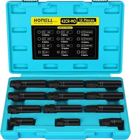 Spline Lug Nut Socket Set, Wheel Lock Removal Tool Kit, Universal 5/6/7/10/12 Spline Locking Lug Nut Master Keys, Cr-Mo Tire & Wheel Tools for Aftermarket Axle Nut (11 Pcs) in Saudi Arabia