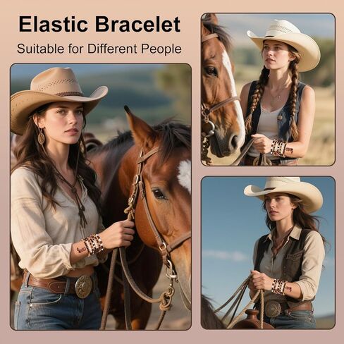 7pcs Cowgirl Bead Beaded Bracelets, Stackable Western Cowgirl Stack Bracelets with Bull Head and Boot Charm Practical Jewelry Accessories for Female in Saudi Arabia