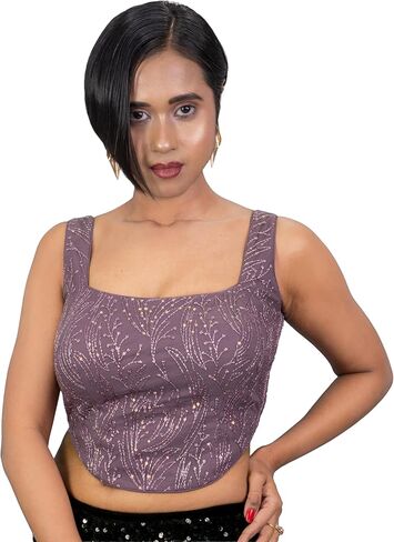 FIGURE'S DESIGNER Women's Corset Hand Embroidered Sequin Sleeveless Square Neck Readymade Saree Blouse C2 in Saudi Arabia
