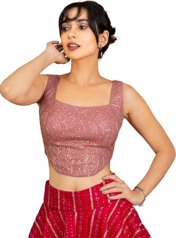 FIGURE'S DESIGNER Women's Corset Hand Embroidered Sequin Sleeveless Square Neck Readymade Saree Blouse C2 in Saudi Arabia