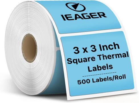 iEager White Square Thermal Label Stickers, 3" x 3" Self-Adhesive Square Direct Thermal Labels with Perforation Line, 500 Sheets/Roll in Saudi Arabia
