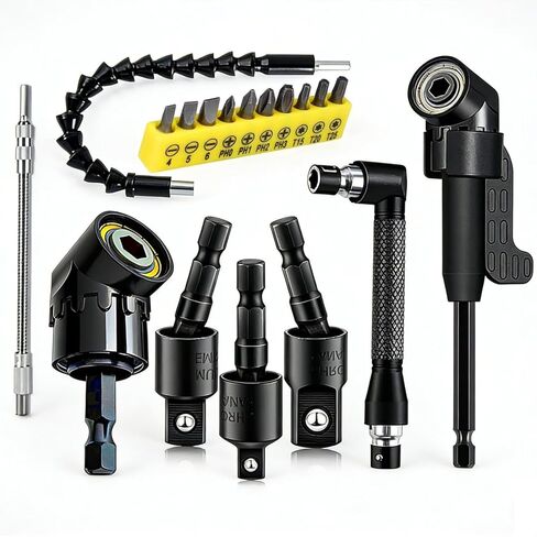 15 Pcs Flexible Drill Bit Extension Set 1/4 Inch Hex Shank Bendable Drill Bit Extension 105 Right Angle Drill 90 Right Angle Screwdriver Bits 10 Short Screwdriver Bits Electric Hand Tool in Saudi Arabia