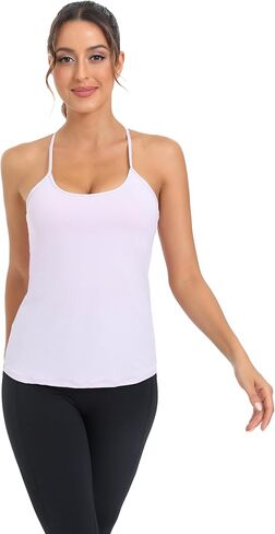 Yoga Tank Tops for Women Built in Shelf Bra Strappy Back Activewear Workout Compression Tops in Saudi Arabia