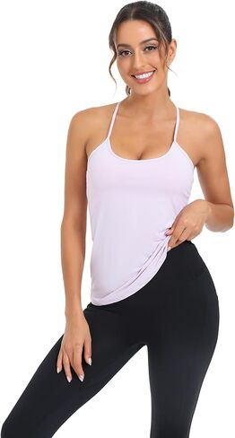 Yoga Tank Tops for Women Built in Shelf Bra Strappy Back Activewear Workout Compression Tops in Saudi Arabia
