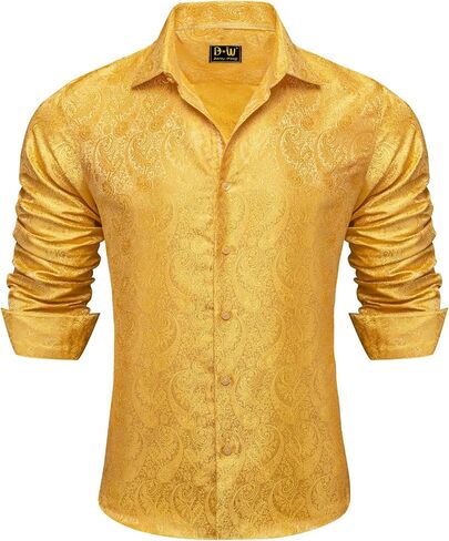 Barry.Wang Mens Silk Shirts Floral Paisley Button Down Dress Shirt for Men Mexico Western Cowboy Shirt Vintage in Saudi Arabia