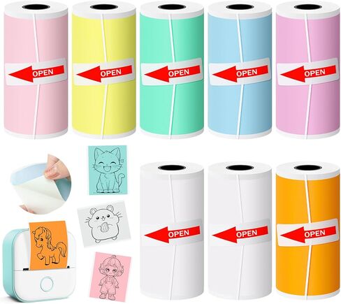 15 Rolls Self-Adhesive Mini Printer Paper, Compatible with T02/M02 Mini Thermal Printer, 53x28mm Mini Colorful Thermal Sticker Pape for Study Notes, Journals, Photos (2.09"W x 1.1"D） in Saudi Arabia