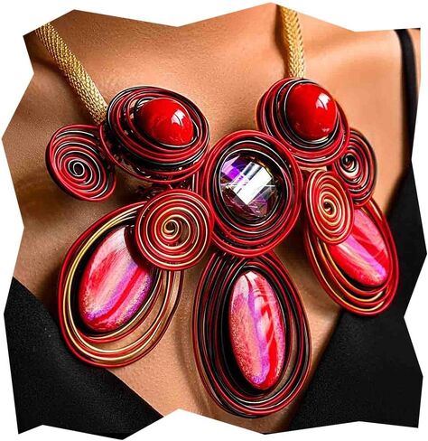 طقم عقد وأقراط، تصميم سلكي حلزوني أرجواني مع أحجار قزحية الألوان، سلسلة شبكية ذهبية in Kuwait