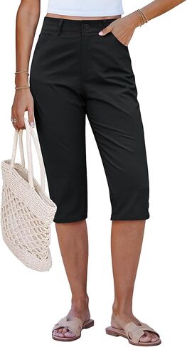 GRAPENT Capri Pants for Women High Waisted Relaxed Fit Elastic Knit Waist Casual Capris Cotton Trousers Cropped Pants in Saudi Arabia