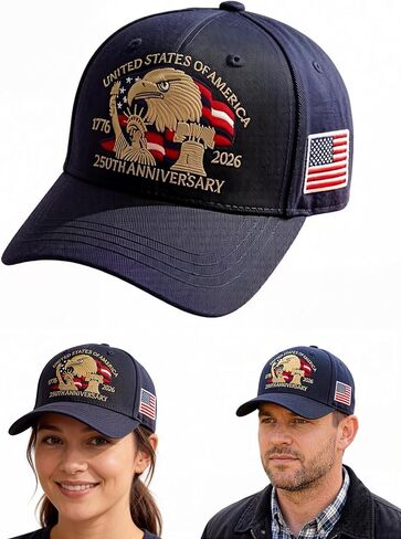 USA 250TH Anniversary Baseball Cap with Eagle, Bell, Statue of Liberty Embroidered Design Flag Side Pin 1776-2026 in Saudi Arabia