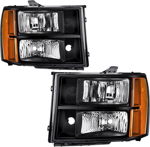 Headlight Assembly Pair Compatible with 2007-2013 GMC Sierra 1500/2007-2014 Sierra 2500HD 3500HD, Replacement Headlamp Chrome Housing Clear Reflector in Saudi Arabia