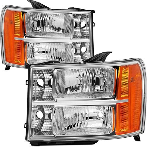 Headlight Assembly Pair Compatible with 2007-2013 GMC Sierra 1500/2007-2014 Sierra 2500HD 3500HD, Replacement Headlamp Chrome Housing Clear Reflector in Saudi Arabia