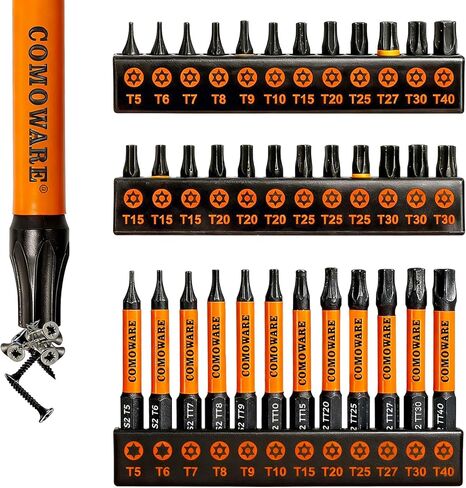 COMOWARE 36pcs Impact Torx Bit Set (TT5-TT40), S2 Steel 1/4" Allen Bit Set, CNC Security Torx Bits Set, 1&2" Torx Screwdriver Set, Tamper-Proof Star Bits Set with Magnetic Bit Holder and Storage Box in Saudi Arabia