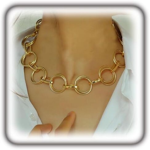 Chunky Loop Chain Link Necklace Punk Charming Plated Gold Circle Chain Link Choker Aesthetic Round Necklace Daily Accessories Jewelry for Women in Saudi Arabia