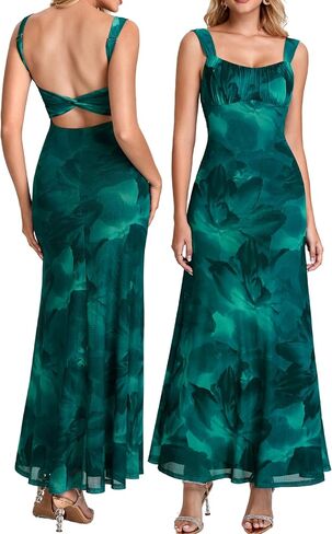 Parthea Womens Summer Floral Maxi Dress 2026 Sleeveless Square Neck Bodycon Wedding Guest Party Beach Long Dresses in Saudi Arabia