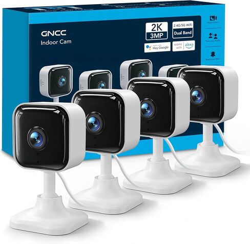 كاميرا أمان داخلية GNCC 2K لمراقبة الأطفال/الحيوانات الأليفة مع شبكة WiFi مزدوجة النطاق، وكاميرا للكلاب مع تطبيق الهاتف، وكشف الحركة، والرؤية الليلية بالأشعة تحت الحمراء، تعمل مع Alexa وGoogle Home، وتخزين بطاقة Cloud وSD، ومكون إضافي، GC4 in Kuwait