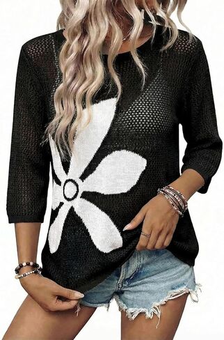 Dokotoo Women's 2026 Swimsuit Cover up Crochet Beach Floral Hollow Out Slit Bikini Summer Half Sleeve Cover up Tops in Saudi Arabia