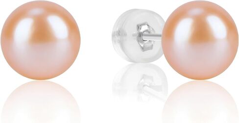earrings studs for women pearl earrings Sterling Silver AAAAA+ Hypoallergenic White purple pink Freshwater Cultured Handpicked with Genuine Cultured pearl studs Birthday Wedding Jewelry Gift in Saudi Arabia
