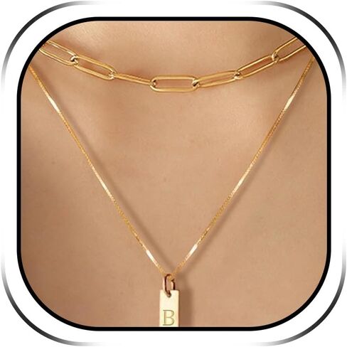 YANCHUN Initial Necklace for Women Layered Initial Necklace Letter Necklace Name Necklace Layering Paperclip Chain Necklace Initial Tag Pendant Necklace Trendy Jewelry Gifts in Saudi Arabia