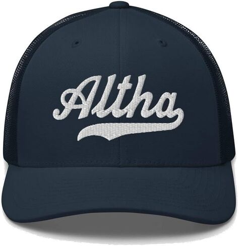 Altha Hat Altha Trucker Hat Baseball Script Embroidered Cap Vintage Sports Mesh Swoosh Gift Souvenir Headwear FL in Saudi Arabia