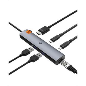 Spigen ArcDock USB C Hub, 6-in-1 Driverless Ultra-Slim USB4 Thunderbolt 4 8K 60Hz HDMI 100W Power Delivery 2.5 Gbps Ethernet 10Gbps USB C Multiport Hub Adapter for Mac MacBook iPad Lenovo Dell