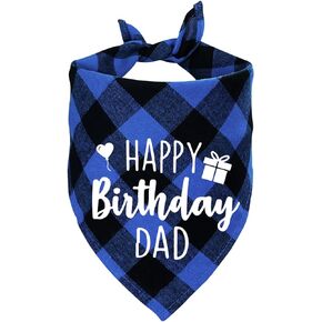 Ptzizi Funny Blue Plaid Happy Birthday Dad Dog Printed Triangle Bandana, Small Medium Large Boy Pet Dog Birthday Party Scarf Bib Accessories for Pet Dog Lovers Gift