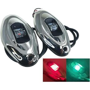 Pactrade Marine Boat Vertical Mount SS316 Navigation Light 12V 1NM LED Green Starboard 95LM Red Port 20LM Light 12m 112.5 Degrees Each 12V DC / 1W Teardrop Oval Stainless Steel Housing