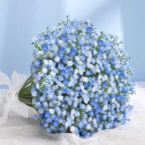 Elyum Babys Breath Artificial Flowers, 12 Pcs Long Stem Baby Breath Flowers Artificial Bulk, Real Touch Blue Fake Babys Breath Gypsophila for Wedding Bouquet Floral Arrangement Home Decor