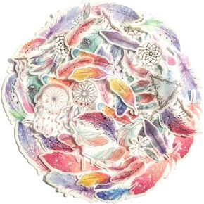 Yoksas 60Pcs Boho Feather Gypsy Washi Stickers - Aesthetic Bronzing Fantasy Japanese Paper Scrapbook Craft Decorative Stickers for Junk Bullet Journals, Planners, Collage Album