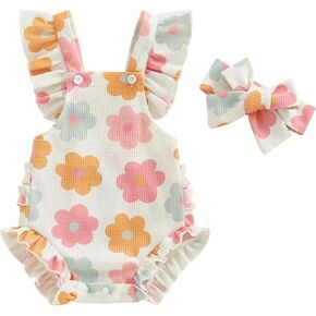 Mubineo Baby Girl Summer Clothes Ruffle Overall Romper Outfits Cute Sleeveless Overalls Rompers Newborn Outfit