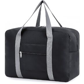 Trave Duffle Bag, Foldable Travel Bag Nylon Weekender Bags for Women Men, Lightweight Overnight Under Seat Carry On Bags for Airplanes, Black Large Luggage Tote Bags for Travel, Business Trip