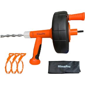 Drum Auger 1/4 INCH x 25 Feet with Drill Adapter | Heavy Duty Flexible Plumbing Snake Drain Auger | Clog Remover Plumbing Pipe Unblocker for Sewer, Bathroom, Sink, and Shower