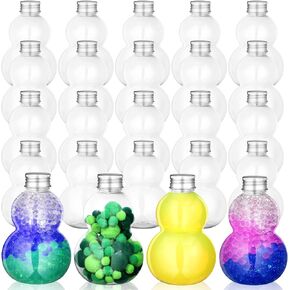 24 Pcs Empty Plastic Sensory Bottles with Aluminium Lids Fillable Candy Container Clear Plastic Water Bottles Plastic Candy Jar Reusable for Sensory Crafts Handmade Supply (10.1 oz, Gourd)