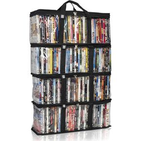 Made Easy Kit DVD Storage Bag - Clear PVC Organizer,Triple-Stitched Handles, Dividers - Stackable, Space-Saving, Fits 40 DVD Cases - Container for Movie Discs, Video Games, VHS Tapes (Black, 2 Bags)