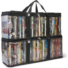 Made Easy Kit DVD Storage Bag - Clear PVC Organizer,Triple-Stitched Handles, Dividers - Stackable, Space-Saving, Fits 40 DVD Cases - Container for Movie Discs, Video Games, VHS Tapes (Black, 2 Bags)