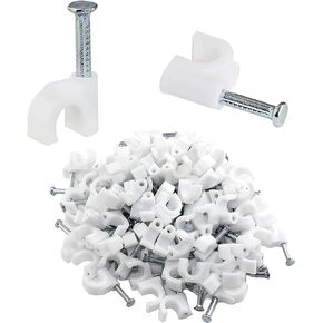 100 Pcs Half Clamp J-Hook with Nail, Cable Tacks Pex Hangers for Tubing Pipe Fixing Wire, 8mm, White