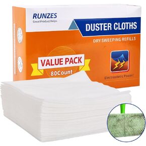 Dry Sweeping Refills 80Count Mop Pads Duster Cloths White Disposable Cleaning Cloths to Clean Dust,Hair,Dirt