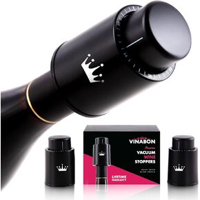 Vacuum Wine Stopper Set of 2 - Preserves Freshness and Flavor for 15 Days. Improved Pump Design, Easy One Button Operation, 100% Leak Proof Seal in Any Position. Includes WineGuide eBook