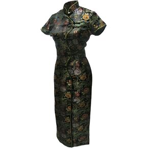 Women's Sexy Black Ten Buttons Long Chinese Dress Cheongsam
